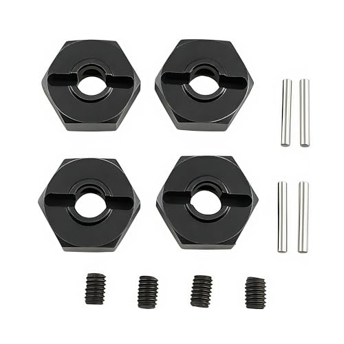 12mm Wheel Hex Set for Losi 1/18 Mini LMT 4X4 Brushed Monster Truck (Black) | Aluminum,Front,Rear,Wheel Hexes,Pins,RC Car,Upgrade Parts,LOS01026,LOS212050,CNC Machined,High Strength - color: Black