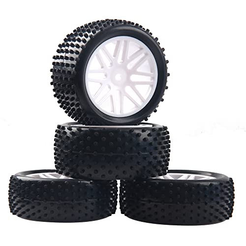 16-Spoke OD 86mm/3.38'' 16-Spoke 12mm Hex Hub Wheel Rims & Rubber Tires Compatible with Redcat Tornado HPI HSP Kyosho Losi 1/10 Scale Off Road Buggy (White) - color: White