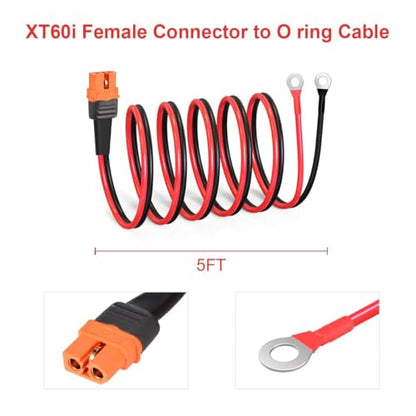 ELFCULB XT60i to O Ring Terminal Cable,12AWG XT60i Female to O Ring Connector with Tinned Pure Wire for RC Battery Solar Portable Power Station Solar Generator(5FT) | XT60i battery cable with stranded tinned copper wire for battery terminals, RVs, and sol