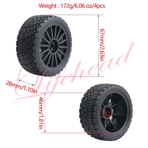 Lifehead 67mm RC On-Road Rally Car Tires and Wheels for 1/10 RC On-Road Touring Drift Car HSP Tamiya XV01 TT01 TT02B HPI Kyosho FAZER MK2 /12mm Hex - color: Black B