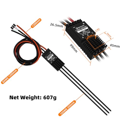 WP14200 IP68 Waterproof 200A Brushless ESC | AM32 Firmware, 5-14S, Built-in 5.2V 3A BEC for eFoil and Underwater Thruster, RC Crawler, Drone, Helicopters (C Version) - size: C