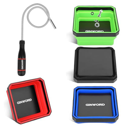 4Pcs Foldable Magnetic Partsn Trays Set with 3LBS Magnetic Pick-up Tool, 4.5" Square Silicone Magnetic Tool for Organizing Screws, Bolts, Nuts, Washers, Pins, and Other Small Metal Parts - color: 4pcs