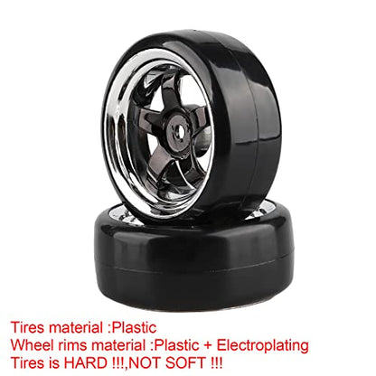 Plating 5-Spoke 12mm Hub Wheel Rims with Hard Plastic Tires for RC 1:10 Drift Car Color Black, 1/10 RC Tires and Wheels for 1/10 Redcat HSP HPI RC Drift Cars - color: Black