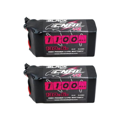 CNHL 1100mAh 6S LiPo Battery 22.2V 130C with XT60 Plug (2 Packs) | High discharge 6S LiPo battery perfectly designed for FPV racing drones, freestyle quadcopters, RC airplanes, and helis.