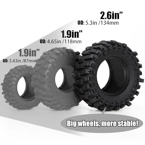 2.6'' Crawler Tires Rubber Mud Tyres OD 5.3'' (4PCS) for Axial SCX10 TRX4/6 GEN7/8 FCX10 RBX10 MJX H8H MK07 KM4 4082/83 1/7 1/8 1/10 Crawler Car (D) - color: D