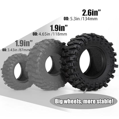 2.6'' Crawler Tires Rubber Mud Tyres OD 5.3'' (4PCS) for Axial SCX10 TRX4/6 GEN7/8 FCX10 RBX10 MJX H8H MK07 KM4 4082/83 1/7 1/8 1/10 Crawler Car (D) - color: D