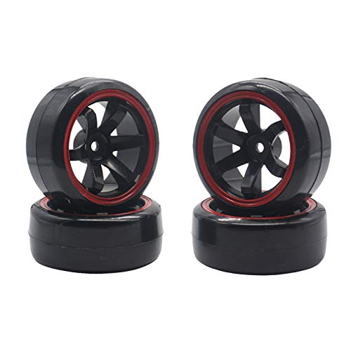 4Pack ShareGoo OD 2.44" RC Drift Tires Set,RC Hard Plastic Tyres & Wheel Rims 12mm Hex Compatible with Traxxas HSP Tamiya Kyosho HPI Redcat 1/10 On-Road Racing Drifting RC Car