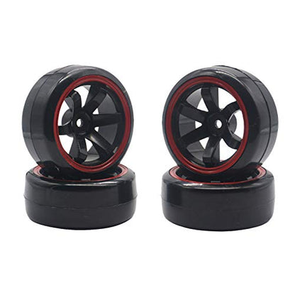 4Pack ShareGoo OD 2.44" RC Drift Tires Set,RC Hard Plastic Tyres & Wheel Rims 12mm Hex Compatible with Traxxas HSP Tamiya Kyosho HPI Redcat 1/10 On-Road Racing Drifting RC Car