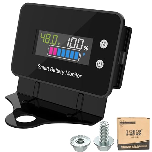 10L0L IPX7 Waterproof Golf Cart Battery Monitor with Bracket,7V-100V Tester | 12V 24V 36V 48V 60V 72V Digital Display Lead-acid & lithium-ion Battery Voltage Remaining Capacity Percentage Tester