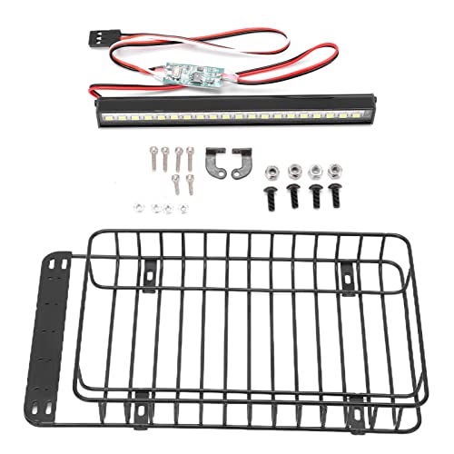 RC Car Roof Rack with LED Light Bar Universal Stainless Steel Accessory for Crawler Climbing Truck Upgrade DIY Installation