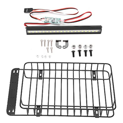RC Car Roof Rack with LED Light Bar Universal Stainless Steel Accessory for Crawler Climbing Truck Upgrade DIY Installation