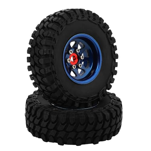 1.0 Beadlock Wheel Soft Tires Set -3.78mm Offset Wheel Rims for 1/18 1/24 RC Crawler Car Axial AX24 SCX24 FMS FCX24 TRX4M (Blue) - color: Blue