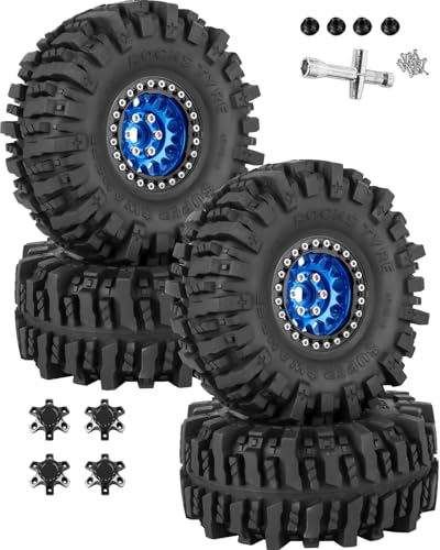 RC 1.9 Beadlock Wheels 1.9 Beadlock Tires for 1/10 SCX10 90046 AX103007 TRX4 TRX6 D90 VS4-10 MST CFX Gen8 7 RC Crawler,Alloy Aluminium rc Wheel Rim w/Rings & Rubber Tires,Navy Blue w/Black - color: Navy Blue(4pcs)