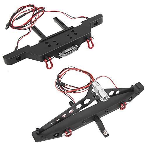 RC Front Bumper & Rear Bumper with LED Lights Headlights Tow Hook Spare Tire Carrier Compatible with Axial SCX10 Traxxas TRX4 90046 90047 SCX10-iii AX10300 1/10 RC Crawler Car