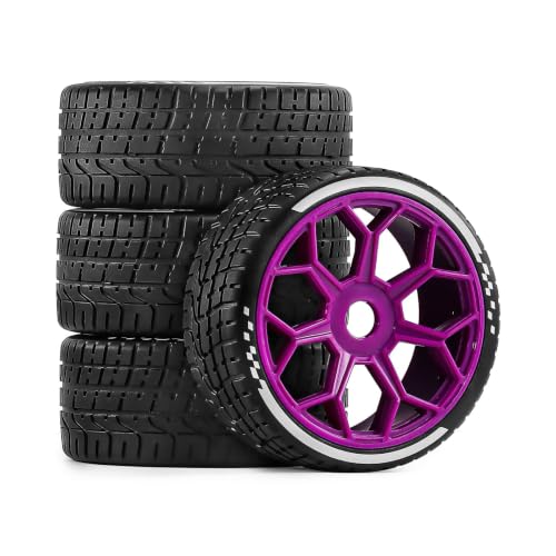 4PCS RC Highway Off-Road Truck Wheels & Tires - Compatible with 1/8 Typhon 6S BLX, 1/7 Infraction 6S BLX/Limitless - Foam Insert Plastic Rims （4 Small ） (Purple) - color: Purple