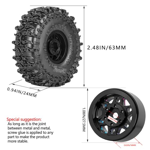 for SCX24 TRX4M 1/24 1/18 RC Crawler Car,Aluminum 1.0" Beadlock Wheel Tires Wheel Hub Wheels Rim 4PCS 1.0in Beadlock Wheel Rims Heavy Duty Rim,Colour - color: （4PCS)colour