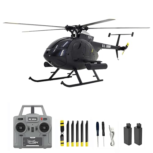 Remote Control Helicopter, C189 MD500 RC Helicopter Model, 1/28 Scale 4CH Single-Rotor Helicopters with 6-Axis Gyro and Brushless Motor, 2.4GHz RC Aircraft for Adults, 2 Batteries (Black) - color: Black