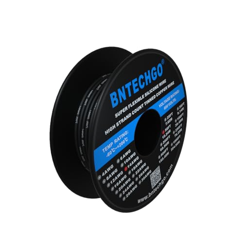 BNTECHGO 14 Gauge Silicone Wire Black 50ft Stranded Tinned Copper Wire | Flexible 14 AWG Stranded Wire Silicone Rubber Insulation For RC Models, Drone, Robot, Battery, EV Charger, 3D Printer, DIY - color: Black, size: silicone wire 50ft