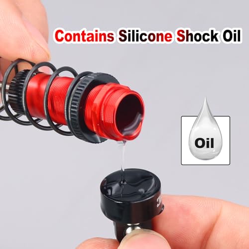 OGRC 92mm RC Shock Absorber for 1/16 Traxxas Mini Maxx XRT 1/10 TRX4 SCX10 | Aluminum, with Progressive Springs, Top-cap Bleeder Hole, Oil Shocks, Red - color: Red