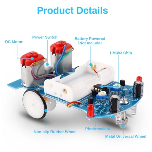 MiOYOOW Line Following Robot Car Kit, Beginners Smart Car Soldering Practice Kit STEM Educational Electronics Soldering Projects for School and Home Learning - color: 1 Pack-soldering Tracking Car(dc Motor)