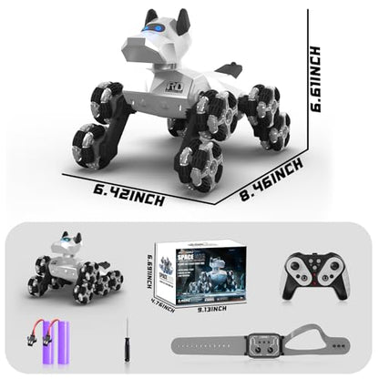 Robot Dog Toy, 2.4 GHz Remote & Gesture Control, RC Stunt Cars with Music Light Eyes 2 Rechargeable Batteries, Toy for Kids Boys Girl Christmas Birthday Gifts