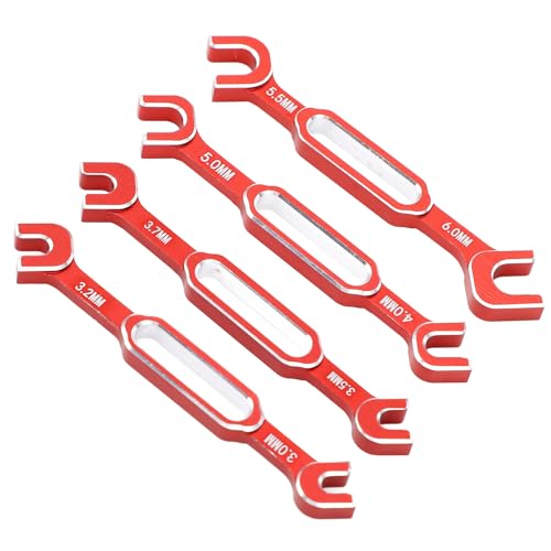 RC Car Repair Wrench Set, 4 Piece Aluminum Alloy Tool Kit, 3.0-6.0mm Adjustable Ball Joint and Pull Rod Wrenches for Remote Control Vehicle Maintenance - color: Red