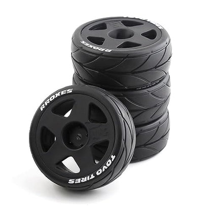 Lifehead 65mm On Road Rubber Tires& Wheels Rims 12mm Hex Hub for HPI Ken Block's Tamiya XV01 TT01 TT02B Kyosho FAZER MK2 Lc Racing PTG HSP RGT RC 3RACING D5 1/10 RC Rally Car - color: Black 2