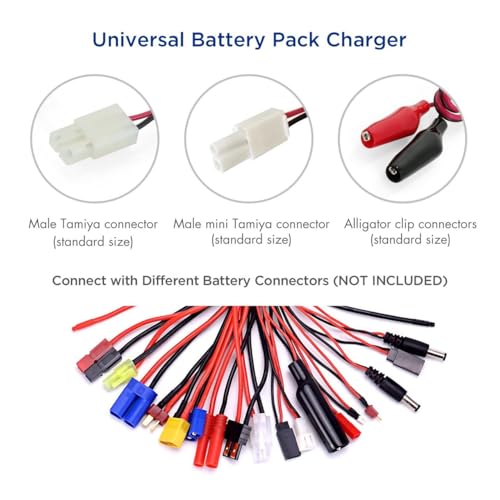 Tenergy Universal Smart Charger for 6V-12V NiMH/NiCd Battery Packs - 2A Rapid RC Charger with Tamiya & Mini Tamiya Adapters