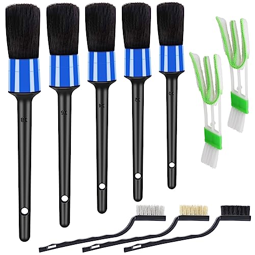 HMPLL 10pcs Detailing Brush Set, Blue | Multi-Purpose Car Detailing Brushes for Cleaning Car Interior, Exterior, Engine, Leather - color: blue
