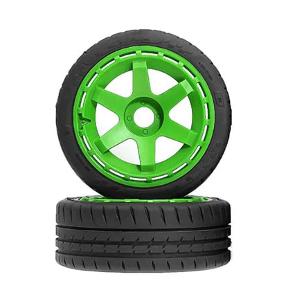 110mm OD 1/8 1/7 RC On Road Tires & Wheels 6-Spoke Rally Racing Wheels 17mm Hex for 1:8 1:7 Street Touring Drift Truck Car ARRMA Losi Kyosho VRX GT2 W10 Felony 6S BLX HPI WR8 4PCS (Green) - color: Green