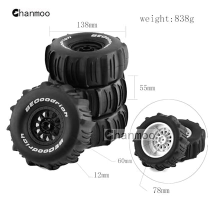 1/7 1/8 RC Short Course Truck Car Tires and Wheels Rims 17mm Hex Snow Sand Buggy Desert Tyres with Foam Insert for 1:7 Scale RC Off Road Truck Car TRAXXAS UDR 85086-4 4Pcs (A Black) - color: A Black
