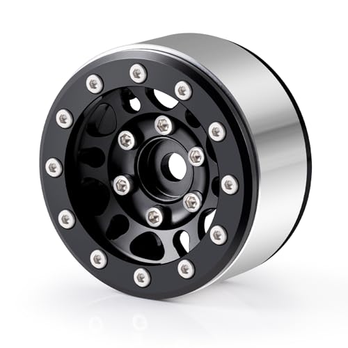 RCLIONS 1.55inch Aluminium Beadlock Wheels Rims for Axial UTB18 D90 TF2 CC01 AX90069 MST JIMNY 1/10 RC Crawler Trail Truck Car Upgrade Parts (Black) - color: Black