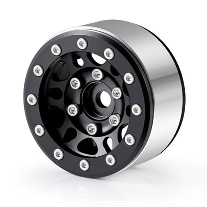 RCLIONS 1.55inch Aluminium Beadlock Wheels Rims for Axial UTB18 D90 TF2 CC01 AX90069 MST JIMNY 1/10 RC Crawler Trail Truck Car Upgrade Parts (Black) - color: Black