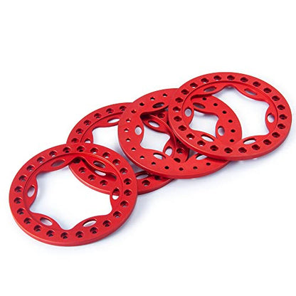 4pcs 2.2inch RC Beadlock Wheel Rim Replacement Ring Aluminum Metal for 1/10 RC Crawler Car 2.2" Wheels (Red)