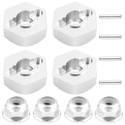 12mm Wheel Hex Hubs Drive Adapter 5mm Thick & Flange M4 Lock Nuts Aluminum for Redcat Axial HSP WLtoys Himoto RC Truck Model Car Upgrade Parts (Silver) - color: Silver