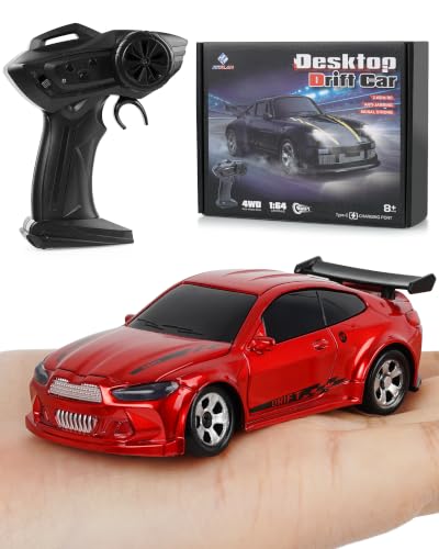 ARRIS 1/64 Micro Desktop RC Drift Car 4WD with 2-Speed Modes RTR | Pocket Size Design, LED Lights, Stunt Driving, Smooth Drifting, Indoor Fun - color: Candy Red