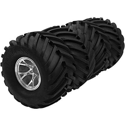 5.31''OD Rubber Tires & Wheel Rim 12mm Hex Hub Compatible with Traxxas Rustler HPI HSP Volcano Tamiya Exceed Himoto 1/10 Off-Road Monster Truck,135mmx73mm (Silver) - color: Silver
