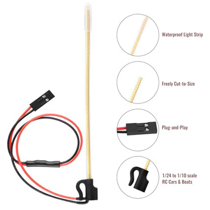 2PCS LED RC Whip Antenna Lights for RC Cars/Boats, White Light | Cuttable Flexible, Easy Plug-and-Play RC Glow Antenna, Water-Resistant - color: White Light