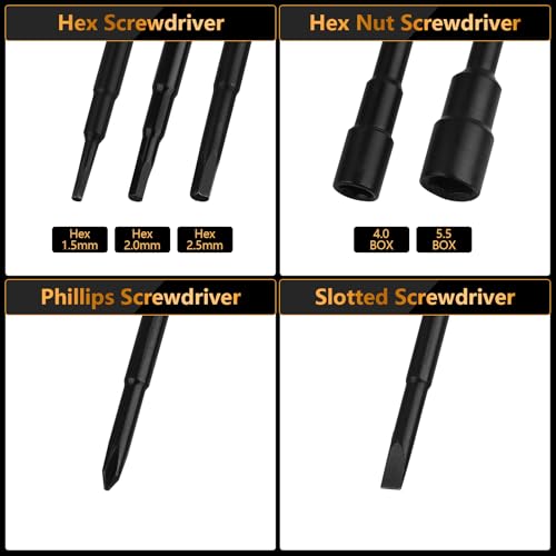 RC Tool Kit Hex Screwdriver 1.5/2.0/2.5/4.0BOX/5.5BOX,Phillips/Slotted | 7PCS Screwdriver Compatible with 1/10 1/18 1/24 Traxxas SCX24 ARRMA RC Truck Car Tools