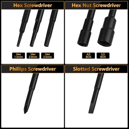RC Tool Kit Hex Screwdriver 1.5/2.0/2.5/4.0BOX/5.5BOX,Phillips/Slotted | 7PCS Screwdriver Compatible with 1/10 1/18 1/24 Traxxas SCX24 ARRMA RC Truck Car Tools