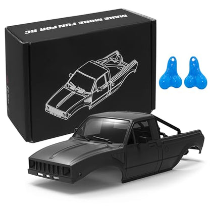 RC Pickup Body Shell with Bed Rack and Light kit & 2PCS Hanging Ball Nuts for 1/24 RC Crawler Axial SCX24 C10 Bronco Wrangler Base Camp 4Runner (Black) - color: Black