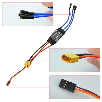 30A Electric Brushless Motor Controller, 2 Pcs ESC Speed Controller with XT60 and 3.5mm Bullet Plugs for RC Drone RC Airplane Helicopter (30A) - color: 30A