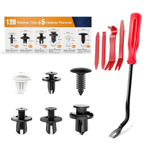 GOOACC 120PCS Car Bumper Push Retainer Clips & Nylon Fasteners Rivet Kit 6mm 7.6mm 8mm 8.8mm 10mm Door Trim Panel Clips, 5PC Fastener Remover - color: 120 Clips + 5 Tools