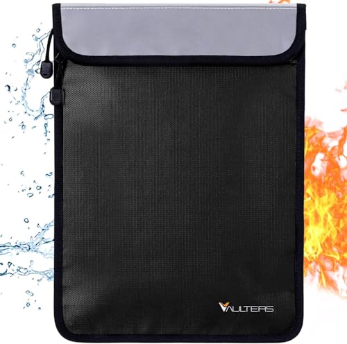 Upgraded Two Pockets Fireproof Document Bag (2000℉), 15”x 11” Fire Proof Bag for Documents with Zipper, Waterproof Document Pouch for Valuables, Legal Documents Safe Storage (Black) - color: Black