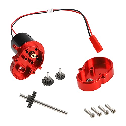Aluminum Alloy Gearbox Housing Gear Box & Steel Gears with 370 Motors Compatible with WPL D12 1/10 RC Car (Red) - color: Red