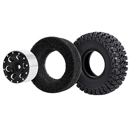 HobbyPark 4pcs 1.0 Beadlock Wheels and Tires Metal Micro Crawler Tires with Brass Wheel Weights Extended Wheel Hubs for 1/24 RC Crawler Car Axial SCX24 Gladiator Bronco C10 Deadbolt Upgrades (Type C) - style: Type C