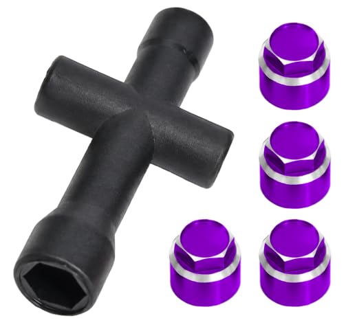 4PCS M4 RC Wheel Nuts, Dustproof Rim Center Cap Hub Nuts for 1/10 TRX4 | Aluminum Wheel Center Cap Nuts with Mini Cross Wrench for TRX4 TRX6 SCX10 SCX10 II D90 Redcat Tamiya HPI 1/10 RC Car, Purple - color: Purple