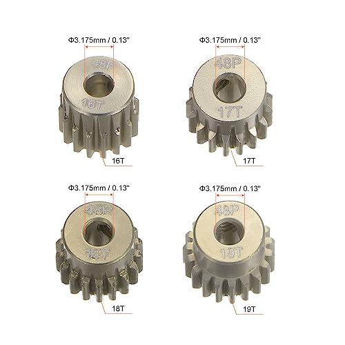 HARFINGTON 48P Hardened Pinion Motor Gear Set 4pcs 16T 17T 18T 19T Fit 1/8 inch RC Motor Shaft 48 Pitch 7075 Aluminum Gears for RC Car, with Hex Key - style: 16T 17T 18T 19T