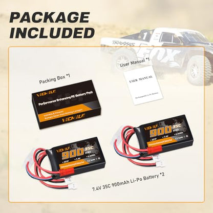 SCX24 Battery 7.4V 900mAh Lipo Battery 2S 35C(Burst 70C) FCX24 Battery with PH2.0&JST&Molex Plug Fit for FMS SCX24 RC Car WLtoys A949 A959 A969 A979 K929 Most 1/10 1/16 1/18 1/24 RC Car Truck - style: 2PACK