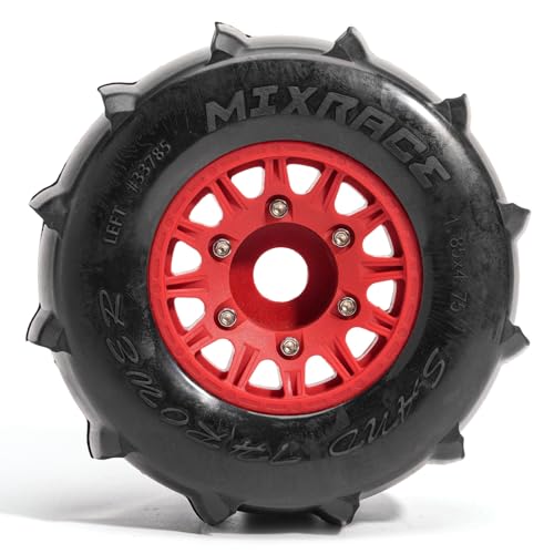Pre-Glued Sand & Snow Paddle Wheel & Tire Set for 1/10 RC Truck Fits Slash, Arrma Fury/Senton, Tekno SCT410, HSP 94155, 117 x 45.5 mm, 12/14/17 mm Hex, 4 pcs, Red - color: Red
